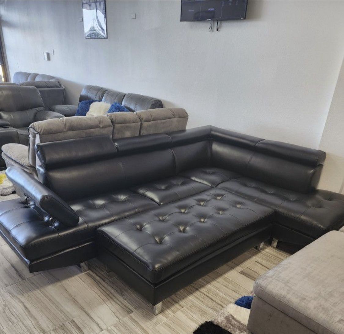 Summer clearance sale. Ibiza black sofa sectional with ottoman now $899. Easy finance option. Same-day delivery.