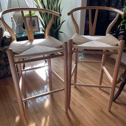 Wishbone Style Bar Height Chairs - Pair