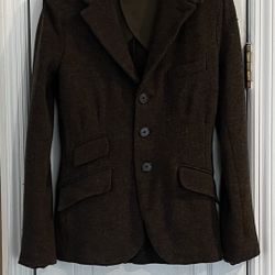 Polo Ralph Lauren Tweed Blazer Jacket Wool Herringbone Brown size 0