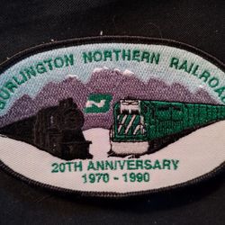 Vintage Burlington Northern Railroad 20th Anniversary sew on color fabric patch
