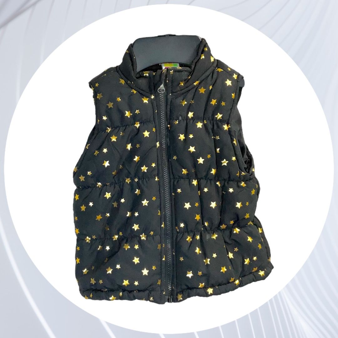 Healthtex Black w Gold Foil Stars Lined Winter Puffer Vest Girls Size 3T