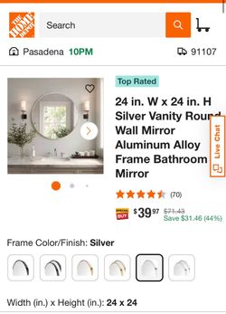 24x24 Silver Round Vanity Wall Mirror