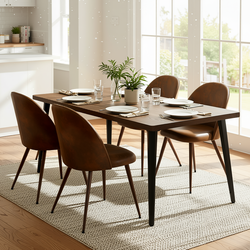 Homy Casa STAN+HAVEN 5PC Dining Set 63” Vintage Brown Table with 4 Haven Suede Brown Chairs Walnut Legs