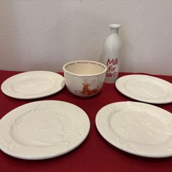 Christmas Snow White Holiday Plate set reindeer bowl & Santa’s milk & cookies - Santa Kitchen - Simi