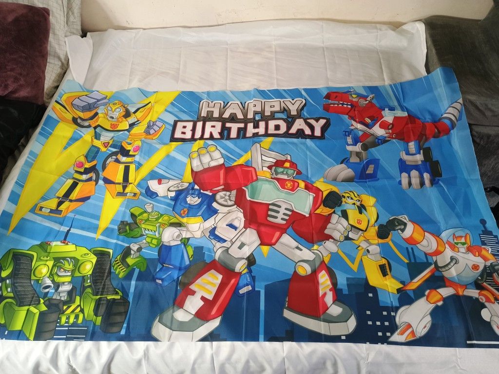 Kids Robot Themed Happy Birthday Banner