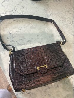 Brahmin Brown Croc Embossed Leather Shoulder Bag Purse
