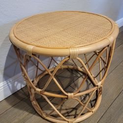Boho MCM Bamboo Rattan DRUM TABLE 