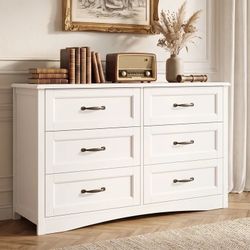 Dresser for Bedroom, Asofer 6-Drawer White Dresser with Metal Handle, Chest of Drawers for Living Room