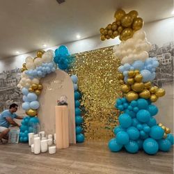 Happy Birthday Balloon Backdrop With Sticker Name And Candles 
