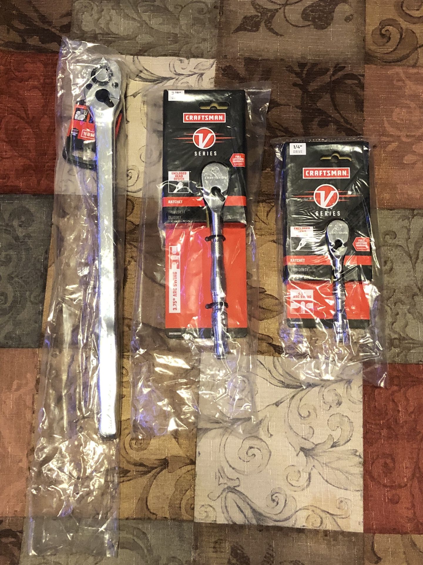 3 Brand New Craftsman Ratchets. 1/4”-3/8”-1/2” Drives. See Description.