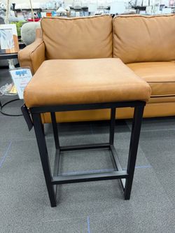 24" Open Back Metal Counter Height Barstool Faux Leather Carmel