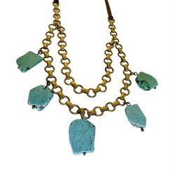 Chunky Turquoise & Antique Gold Multi Layered Necklace