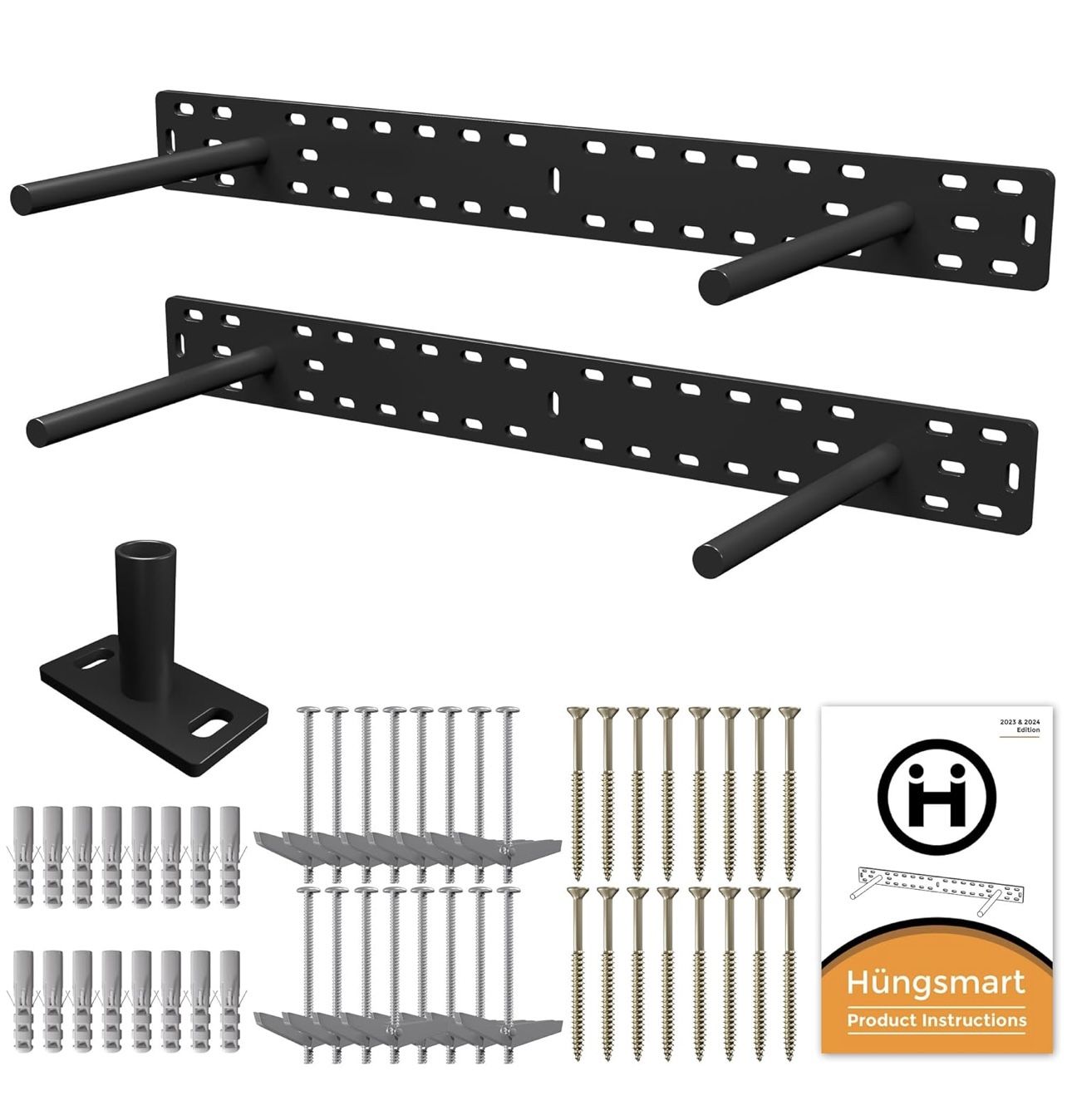 2 x 22 inch Real XL Heavy Duty Floating Shelf Brackets Designed for Long Custom Shelves Garage, Mantle (4 inch Rod) Black