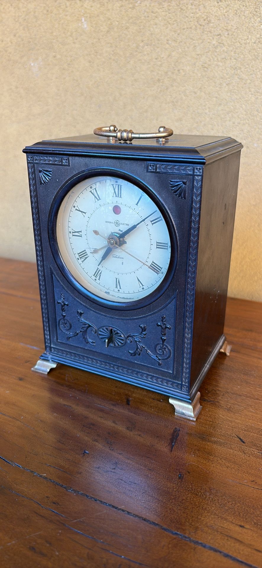 ANTIQUE ART DECO GE Telechron Autolarm Clock Bakelite Brass Red Dot