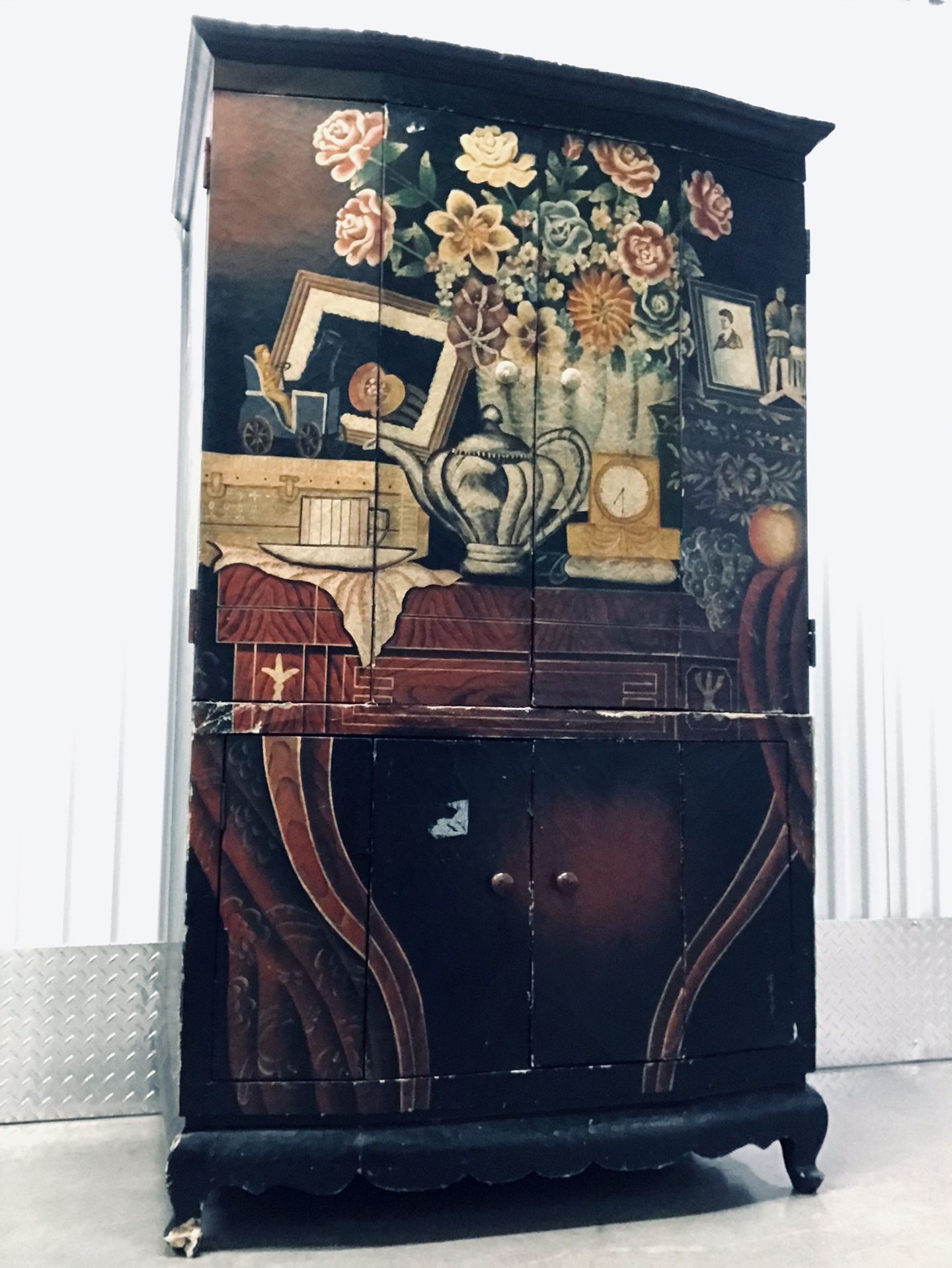 Unique, One Of A Kind, Customized Decoupage Vintage Cabinet. Great Conversation Piece Priced to sell