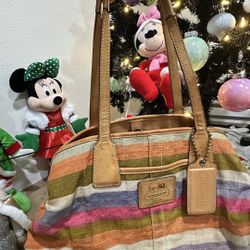 Vintage COACH Multicolor Fabric Leather Double Straps Large Satchel