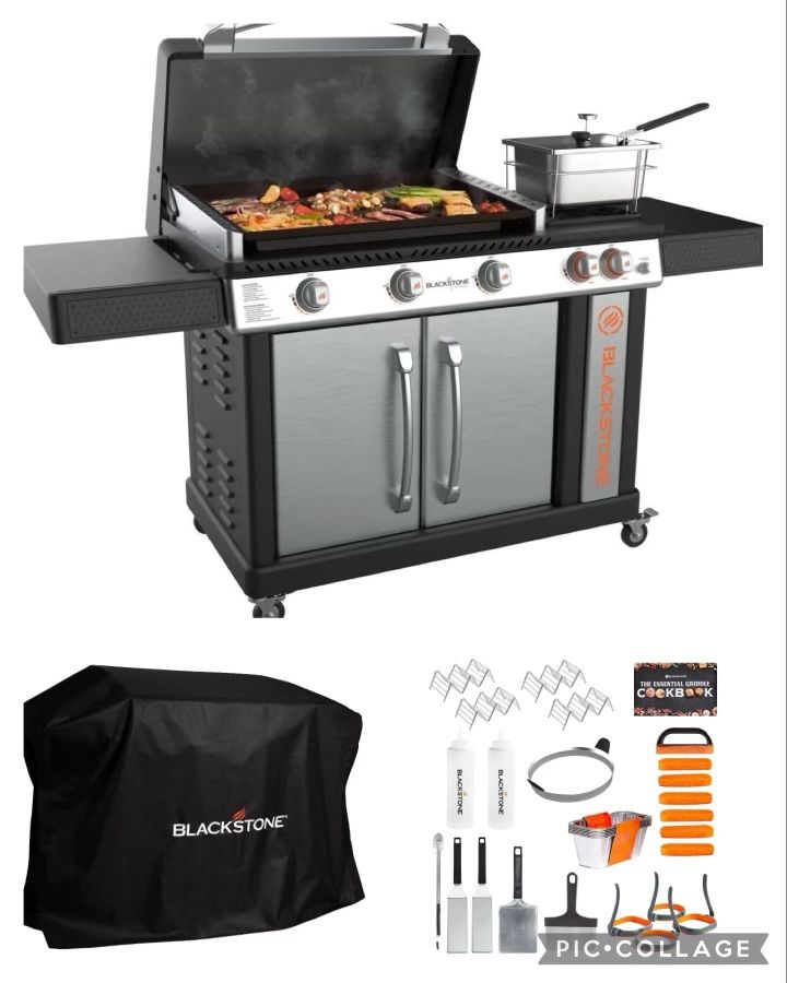 BLACKSTONE 28" XL STAINLESS STEEL W/RANGETOP + 30pc tool kit and cover. 