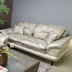 Valery Beige Faux Nubuck Leather Sofa