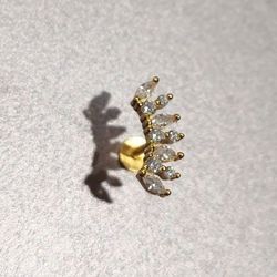 Yellow Gold Plated 925 sterling silver CZ Flat Back Earring, Stud Earring, Cartilage Earring 