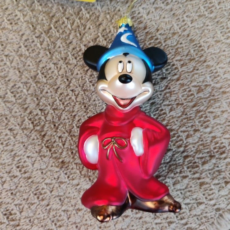 Rare Vintage Fantasia Sorcerer Mickey Glass Christmas Ornament Disney

