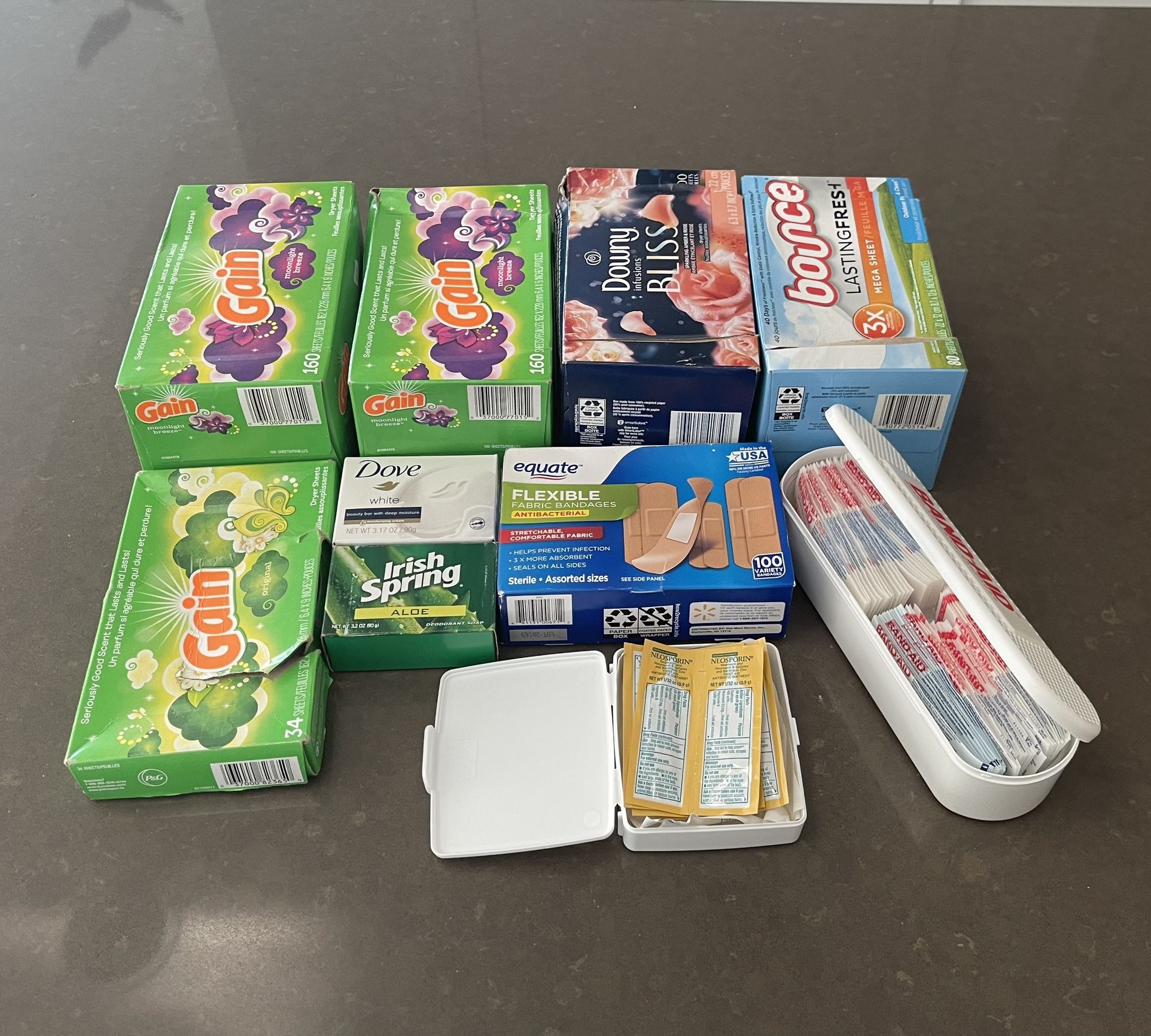 Dryer Sheets, Bandaids, Soap