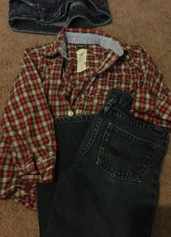 Plaid shirt and jeans