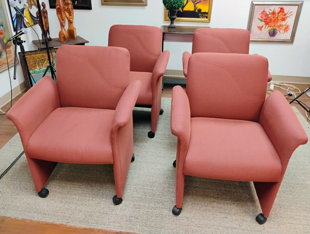 4 Red Rolling Club Chairs