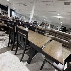 Black 7pc Dining Set + Ext Table 