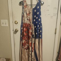 Red, White, & Blue, American Fourth of July  Maxi Dress