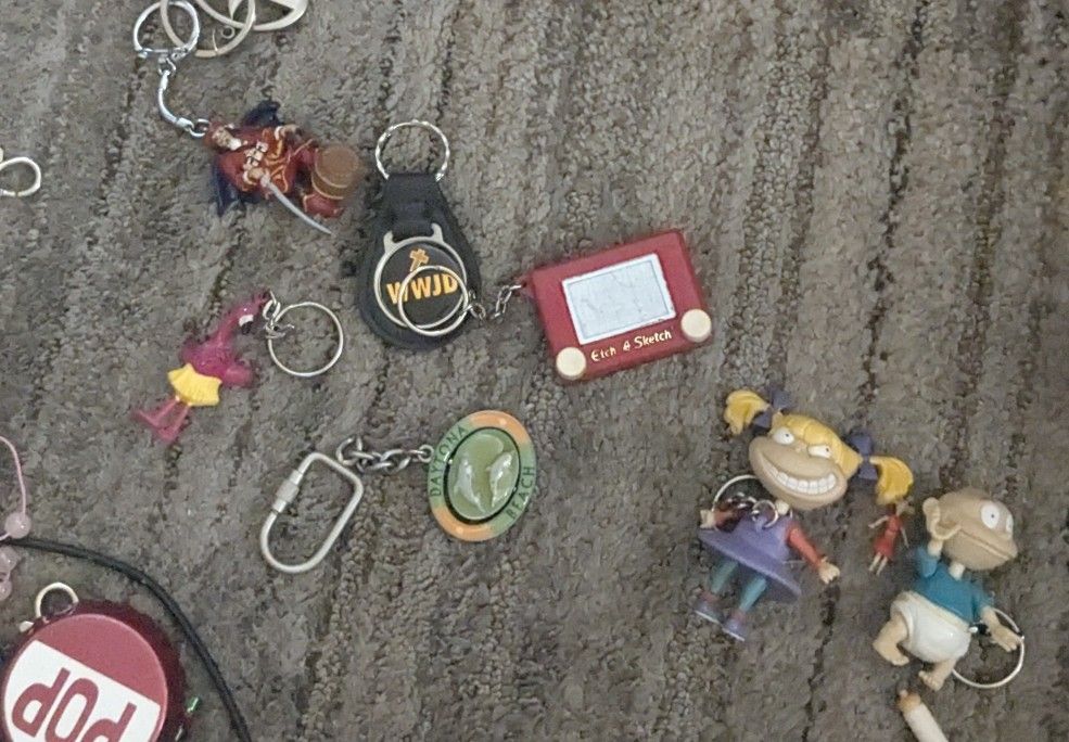 Retro keychains, small collection, including Rugrats and Etch A Sketch!!