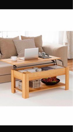 Lift Top Coffee Table with Storage, Wooden Coffee Table with Hidden Compartment & Lower Shelf, Multi-Functional Lift Tabletop for Living Room, Snackin