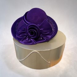 MR HI's Vintage Purple Satin Fascinator Hat with Large Bow & Rose Detail w/ box