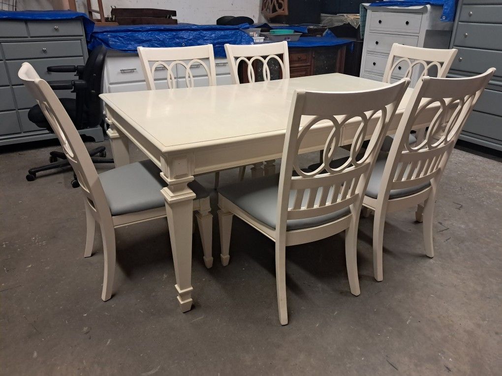 White / Gray Dining Room Table Set with 6 Chairs