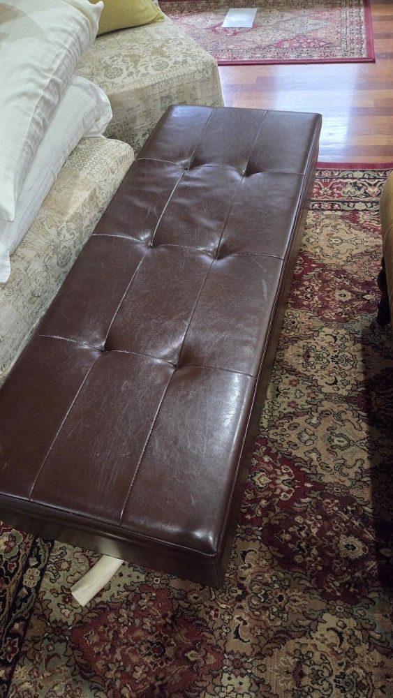 Brown Faux Leather Ottoman w/ Storage