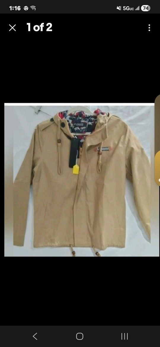 Podom Women's Jacket Tan Hooded Jacket Zip Large Hoodie Full Zip Tan Size Large