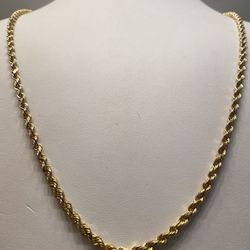 24” 14KT YELLOW GOLD ROPE CHAIN 30 GRAMS 4MM THICK