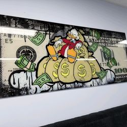 Glass Art Modern Scrooge 100 Bill 💯 Wall Art