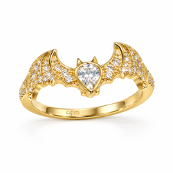 APM Monaco Gold Tone Bat Crystal Ring Size 6
