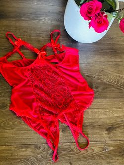 Red Lace Lingerie Teddy Bodysuit