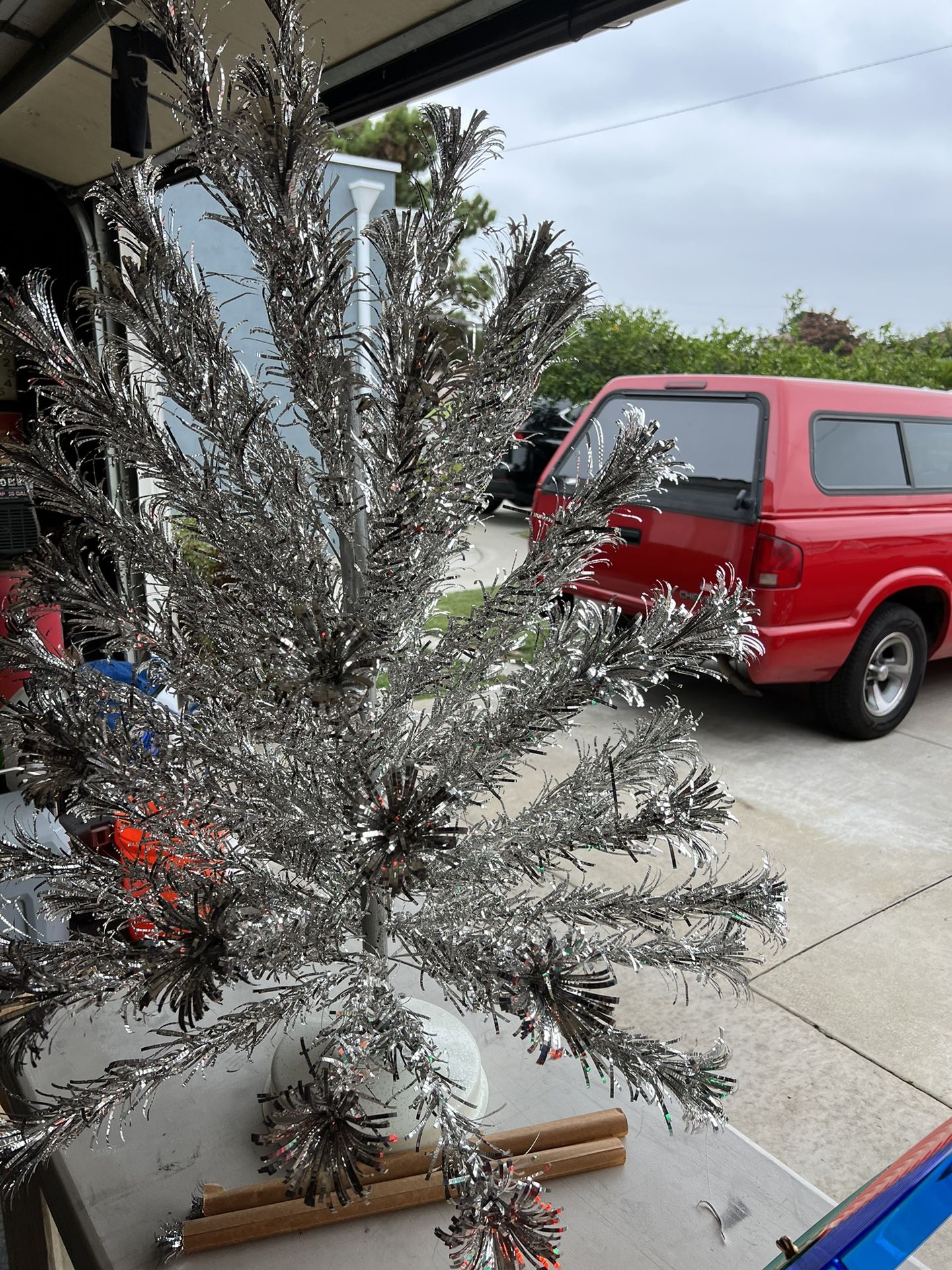 Antique silver christmas tree with color wheel