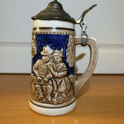 6 Inch Beer Stein Made in Japan - Wales Chinaware 6" Pewter Lid