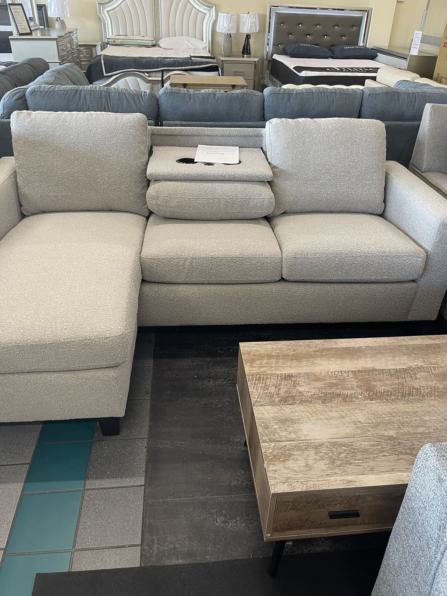 Sofa With Reversible Chaise On Sale & Drop Down Table