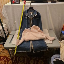 Combo Denim Long Jacket & Pink Sweater
