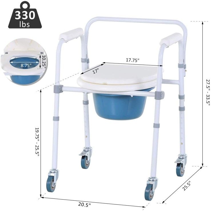 Commode Toilet Chair-6 level Adjustable Height & Shower Access