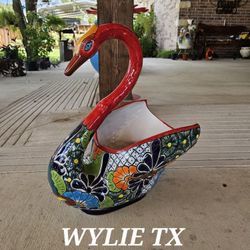 Authentic Talavera Red Swan Clay Pots, Planters. Plants. Pottery $85 Cada Una