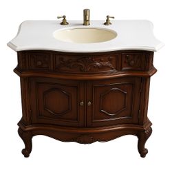 •	“Vintage 36” Bathroom Sink Vanity – Marble Top – Includes Faucet Set Solid Brass 