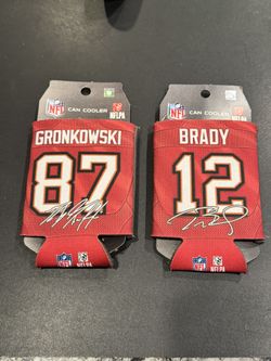 Pair of Tampa Bay Buccaneers Official NFL Beer Can Cooler Double-Sided NEW. #87 Rob Gronkowski & #12 Tom Brady