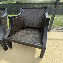 2 Wooden And Wicker Patio Chairs 
