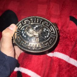 Men’s Leather Belt With Silver And Gold Color With Rooster Belt Buckle 