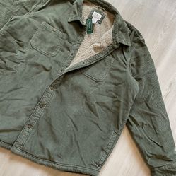 LL Bean Corduroy Sherpa Lined 1912 Heritage Shirt Jacket  Deep Olive 🫒  Mens 2XL 